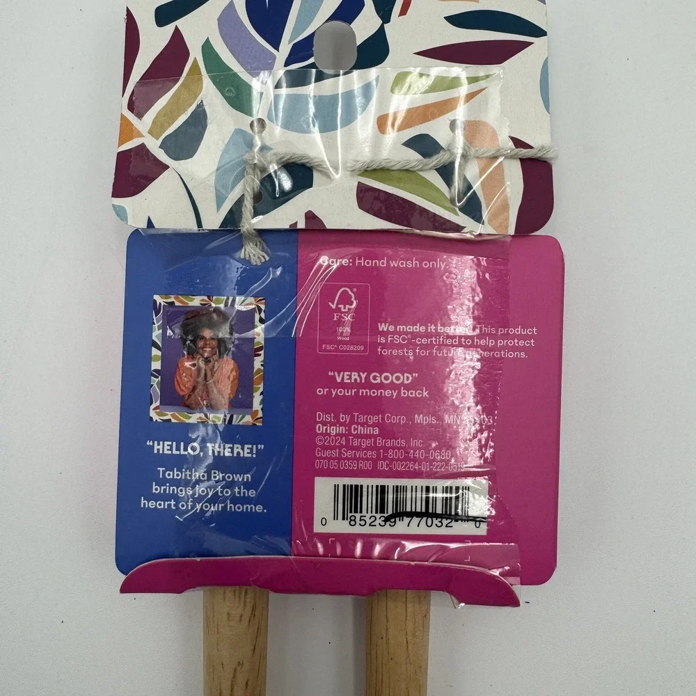 Tabitha Brown for Target Mini Silicone Spatula Set 2pc Teal Leaf Print Wood New